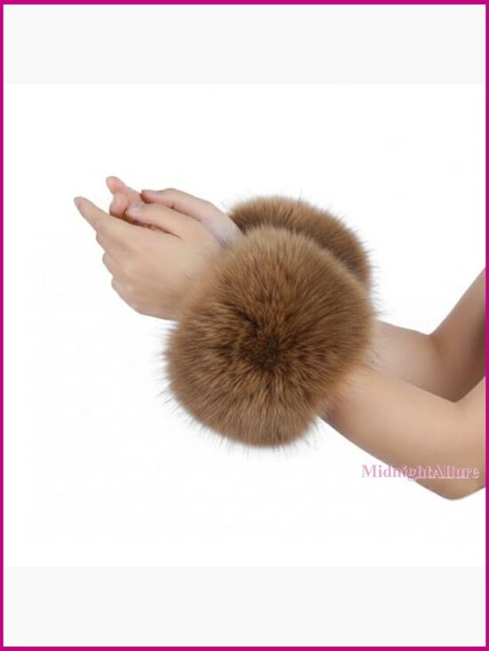 Faux Fur Headband Wrist Cuffs Set, Winter Warm Cossack Style Accessory main image 4